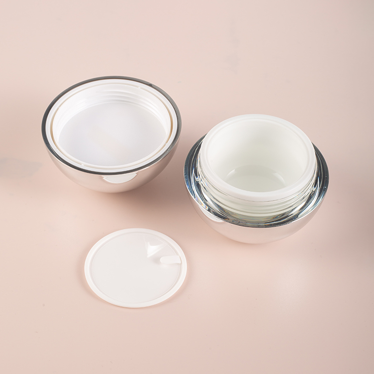 Special shaped jar packaging Round face cream/eye cream jar with silver plating on the outside of plastic jar packaging