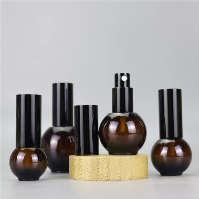 Sphere Type Amber Glass Travel Mine bottle With Fine Mist Perfume Sprayer