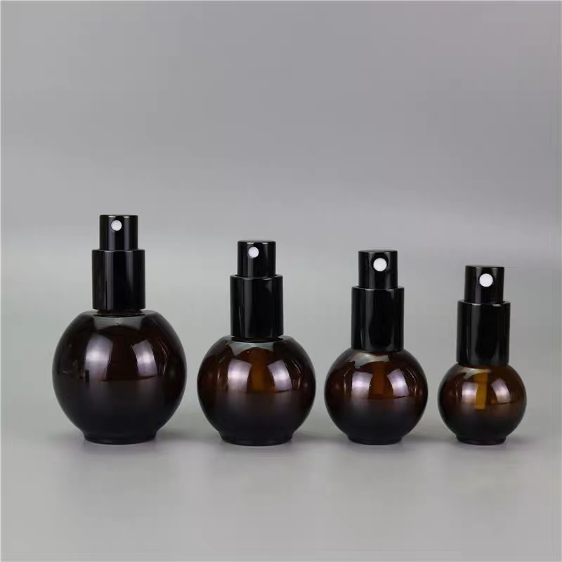 Sphere Type Amber Glass Travel Mine bottle With Fine Mist Perfume Sprayer