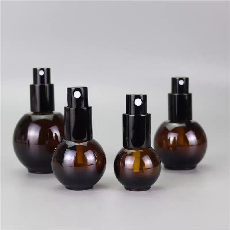 Sphere Type Amber Glass Travel Mine bottle With Fine Mist Perfume Sprayer