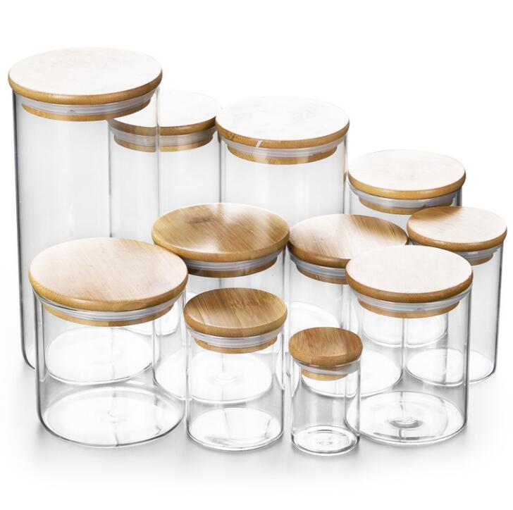Spice Cookie Candy Sugar Grains Apothecary Food Storage Jar Containers High Borolicate Glass Jars With Bamboo Lids