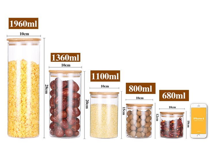 Spice Glass Jars With Bamboo Airtight Lids Food Storage Containers For Home Kitchen Pasta,Coffee,Spice, Grains,Candy Suppliers