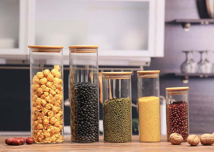 Spice Glass Jars With Bamboo Airtight Lids Food Storage Containers For Home Kitchen Pasta,Coffee,Spice, Grains,Candy Suppliers
