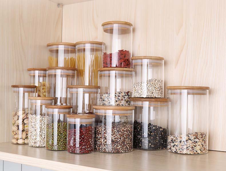 Spice Glass Jars With Bamboo Airtight Lids Food Storage Containers For Home Kitchen Pasta,Coffee,Spice, Grains,Candy Suppliers