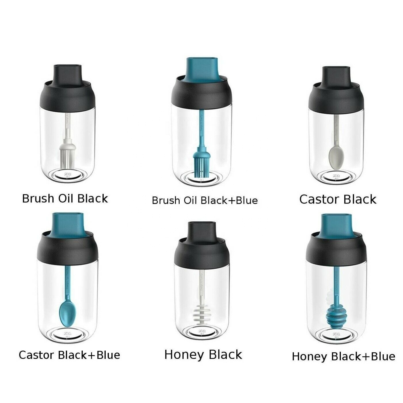 Spice Jar Spoon Sealed Seasoning Bottle PP+Silicone+Soda Glass Kitchen Seasoning Jar Spoon Lid One-Piece Brush Honey Bottle