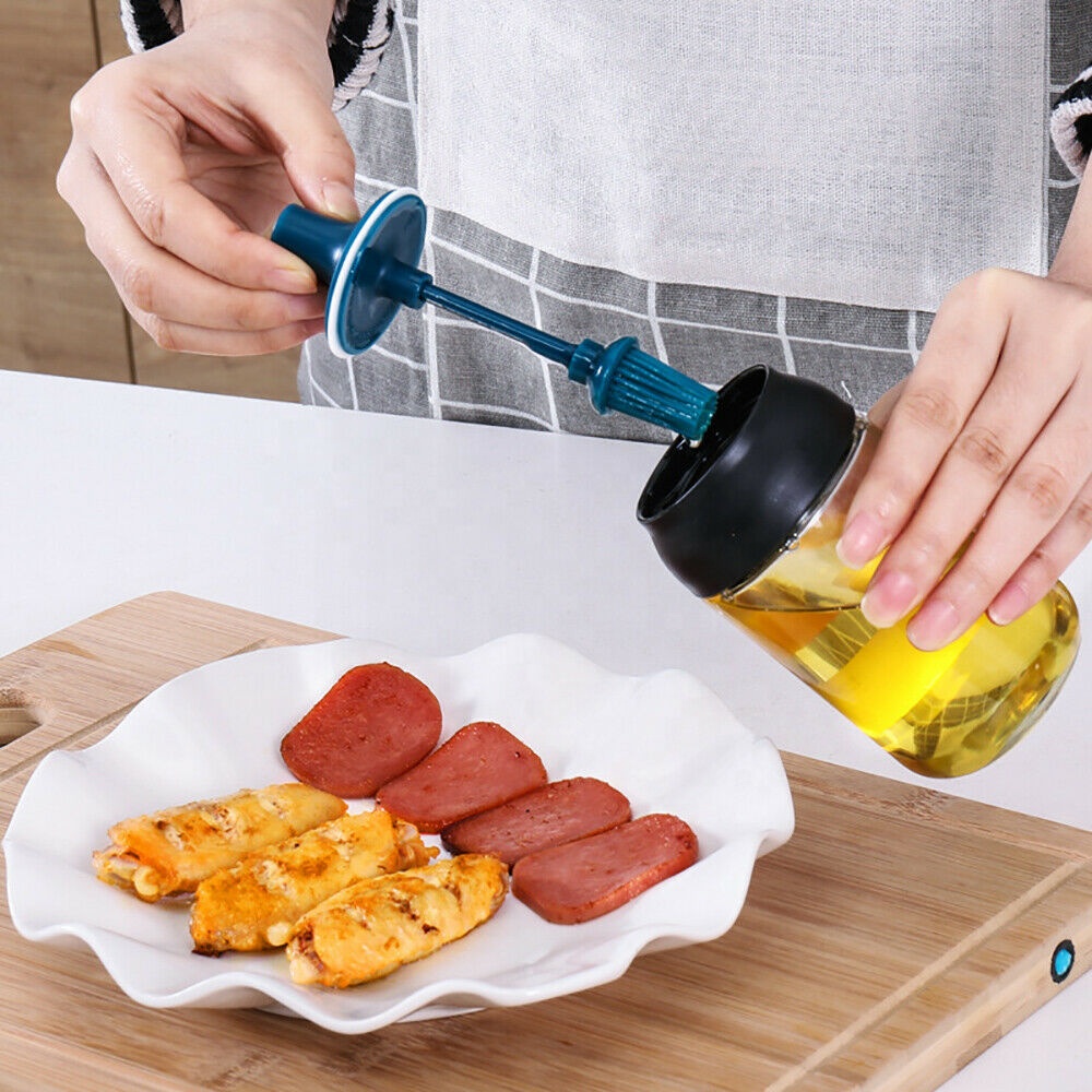 Spice Jar Spoon Sealed Seasoning Bottle PP+Silicone+Soda Glass Kitchen Seasoning Jar Spoon Lid One-Piece Brush Honey Bottle