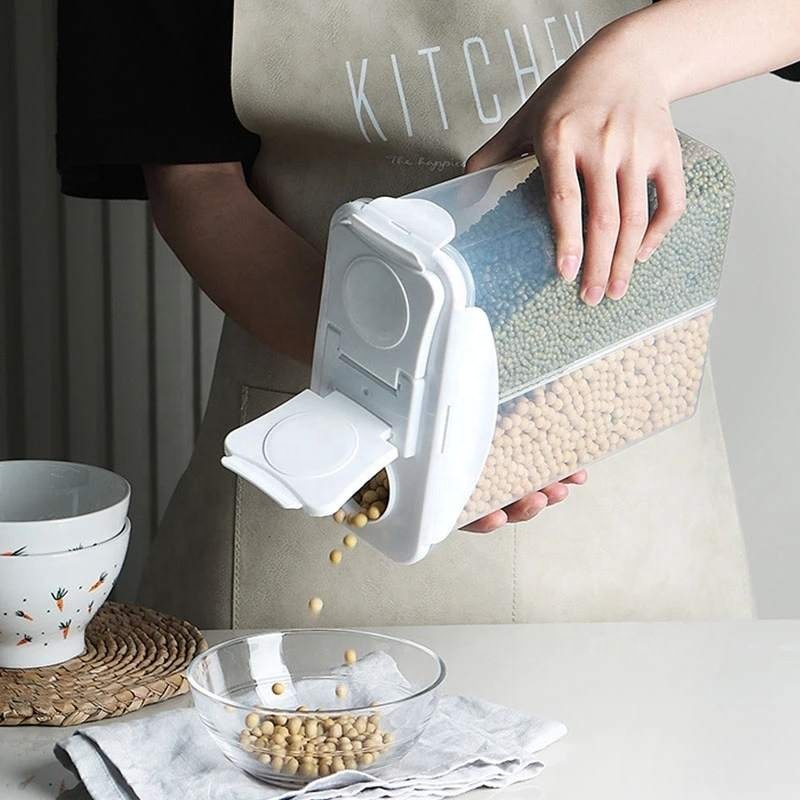 Split Grid Food Sealed Box Dry Goods Tanks Household Items Kitchen Storage Containers Transparent Square Large-Capacity C