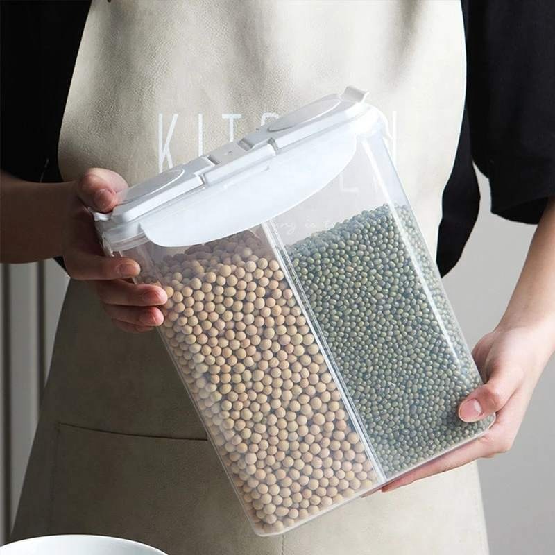 Split Grid Food Sealed Box Dry Goods Tanks Household Items Kitchen Storage Containers Transparent Square Large-Capacity C