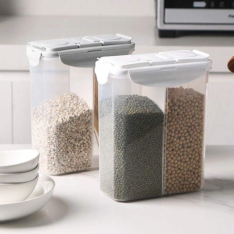 Split Grid Food Sealed Box Dry Goods Tanks Household Items Kitchen Storage Containers Transparent Square Large-Capacity C