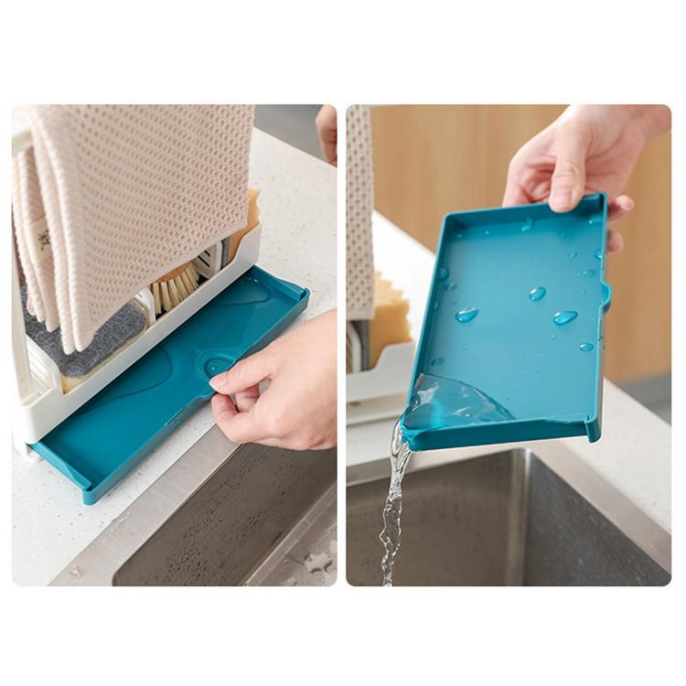 Sponge storage belt tray free perforation vertical wall-mounted kitchen supplies rag rack drain rack rag hanging shelf
