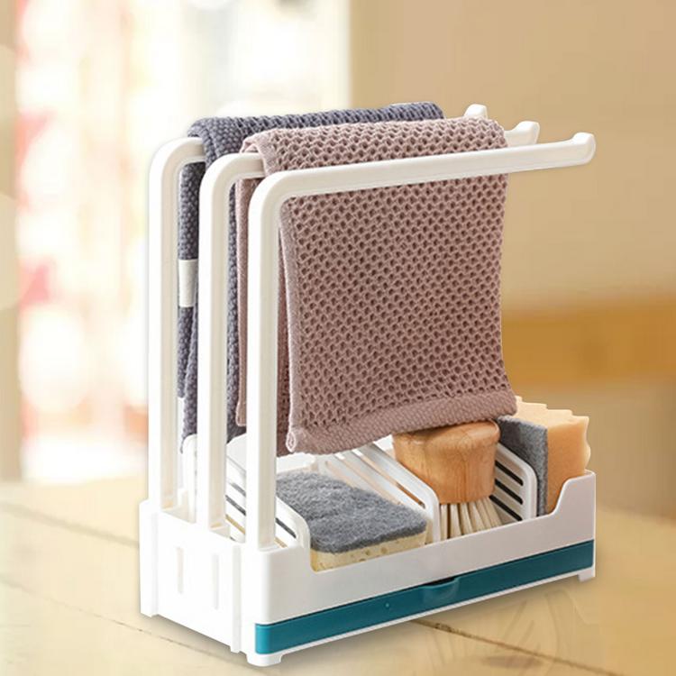 Sponge storage belt tray free perforation vertical wall-mounted kitchen supplies rag rack drain rack rag hanging shelf