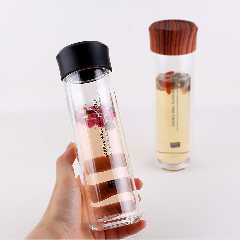 Sports Borosilicate Glass Water Bottle with Bamboo Lid Bpa Free