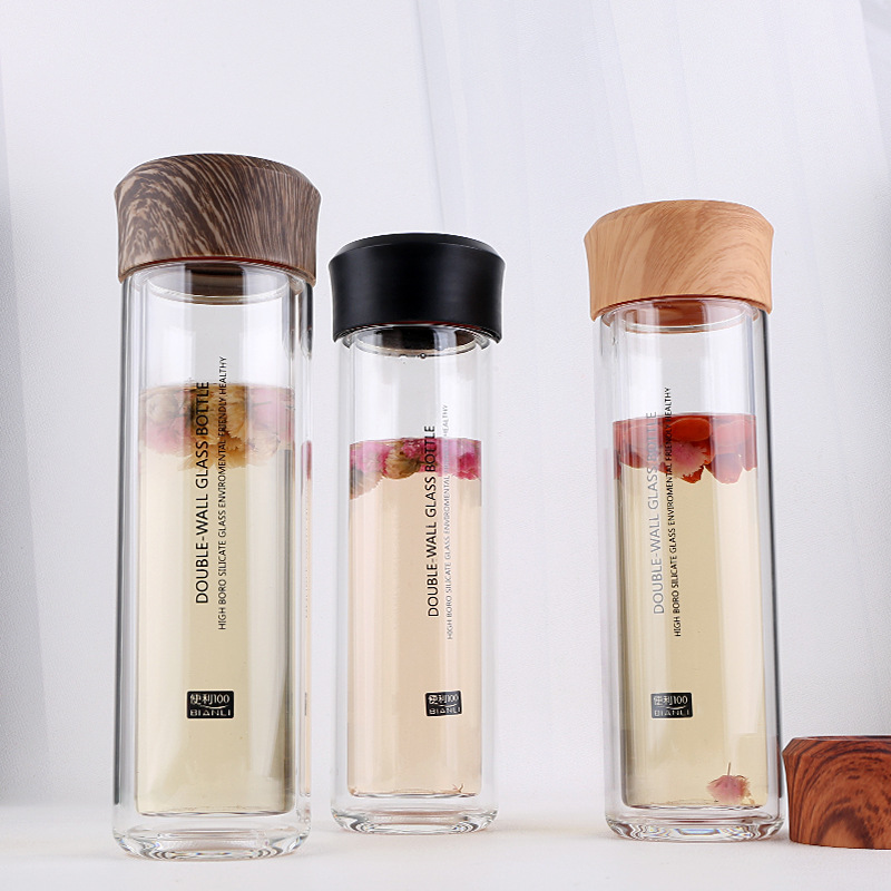 Sports Borosilicate Glass Water Bottle with Bamboo Lid Bpa Free