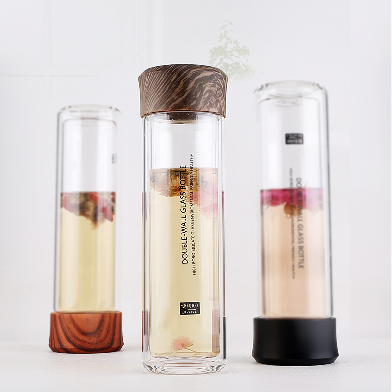 Sports Borosilicate Glass Water Bottle with Bamboo Lid Bpa Free