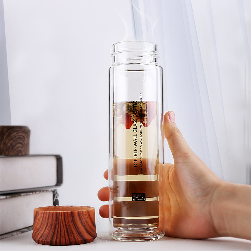 Sports Borosilicate Glass Water Bottle with Bamboo Lid Bpa Free