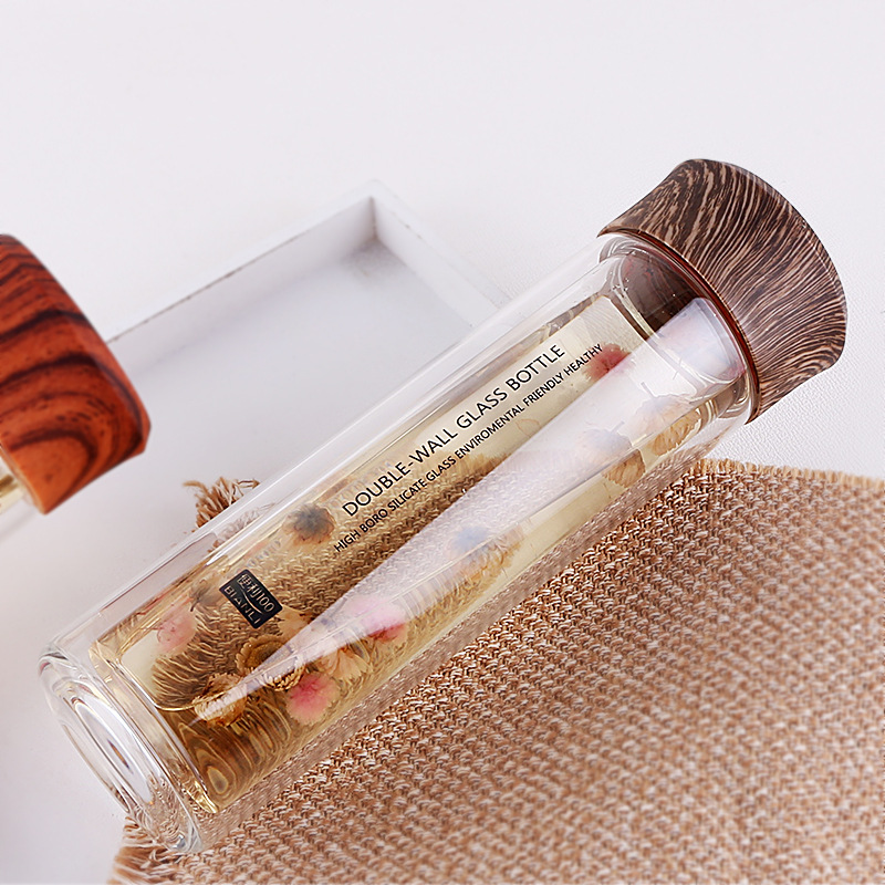 Sports Borosilicate Glass Water Bottle with Bamboo Lid Bpa Free