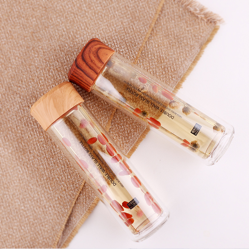 Sports Borosilicate Glass Water Bottle with Bamboo Lid Bpa Free