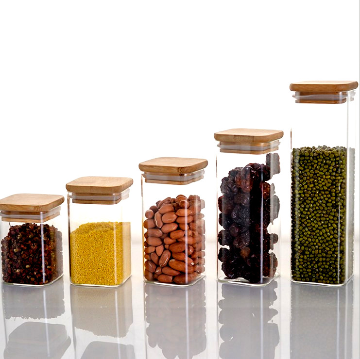 Spot Clear Square Airtight Glass Cookie Candy Jelly Children Snacks Storage Container Heat-resistant Kitchen Food Glass Jar