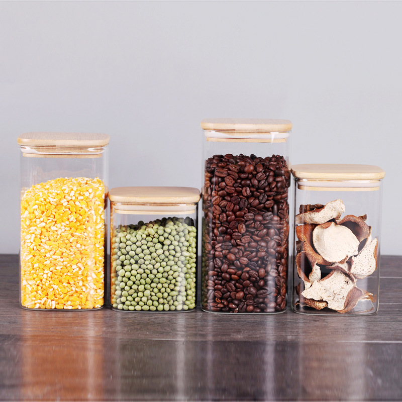 Spot Clear Square Airtight Glass Cookie Candy Jelly Children Snacks Storage Container Heat-resistant Kitchen Food Glass Jar