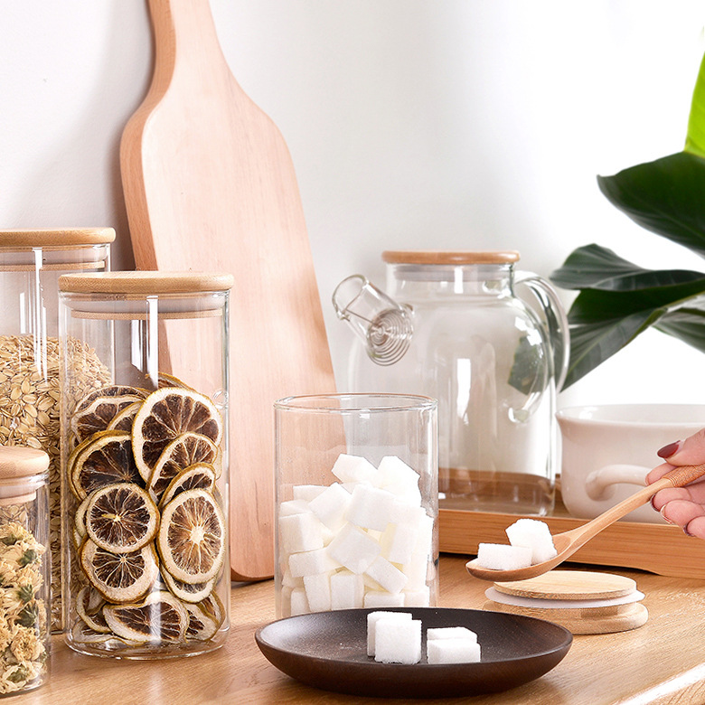 Spot High Quality Cylinder Glass Coffee Food Spice Cereal Storage Container Airtight Rice Flour Kitchen Storage Glass Jar