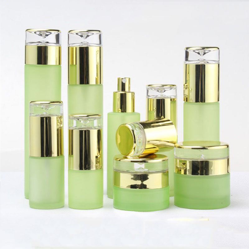 Spray Bottle Empty Green Glass Cosmetic Container Refillable Bottle Cream Jar Lotion Pump Emulsion Bottle 20/30/50g 120/100/60ml
