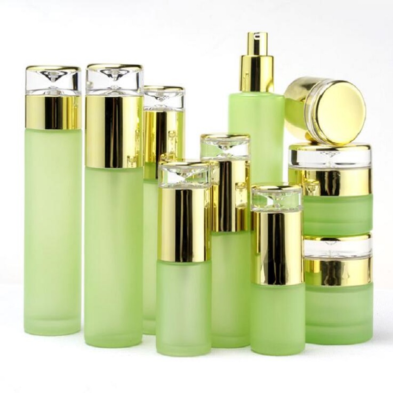 Spray Bottle Empty Green Glass Cosmetic Container Refillable Bottle Cream Jar Lotion Pump Emulsion Bottle 20/30/50g 120/100/60ml