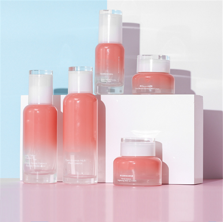 Spray color luxury empty skincare bottles pink cosmetic packaging glass lotion bottle essence bottle /cosmetic cream jar 30g 50g