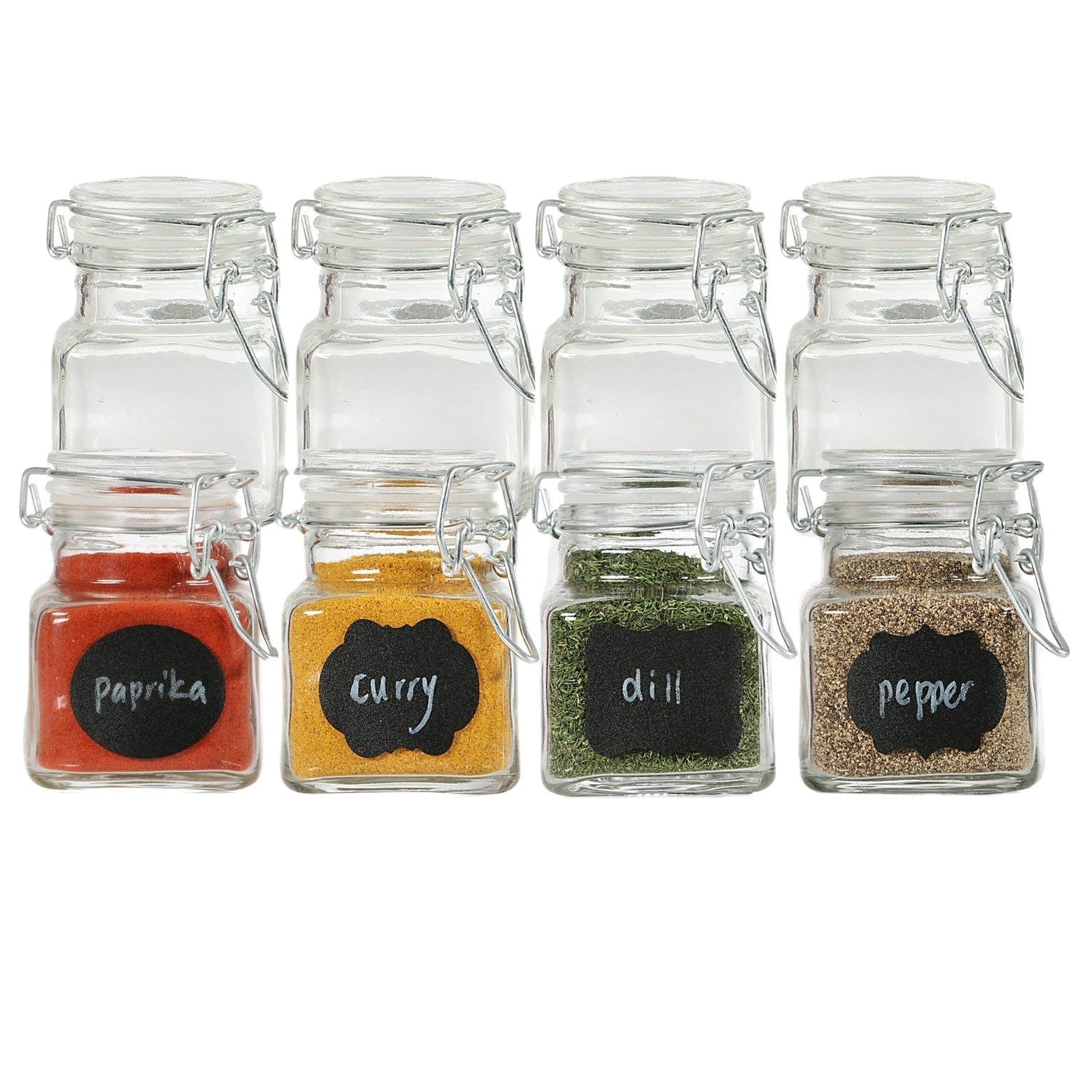Square   110ml 4oz Chinese Spice Seasoning Glass Jar with Clip Lid  for Herbs Condiments Packing