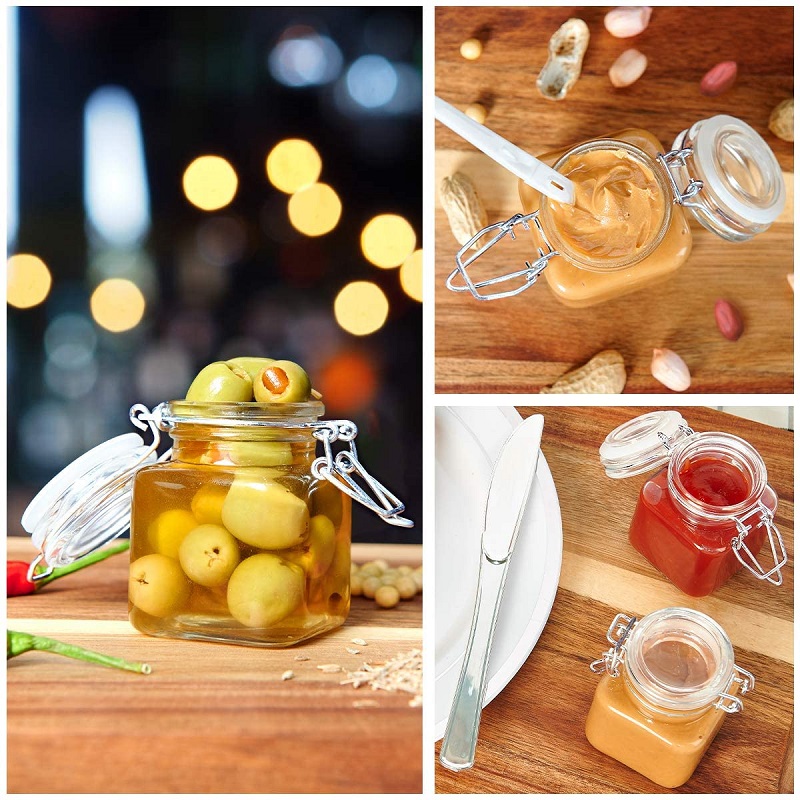 Square 110ml 4oz Chinese Spice Seasoning Glass Jar with Clip Lid for Herbs Condiments Packing