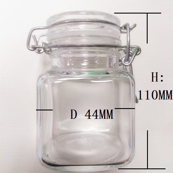 Square 110ml 4oz Chinese Spice Seasoning Glass Jar with Clip Lid for Herbs Condiments Packing