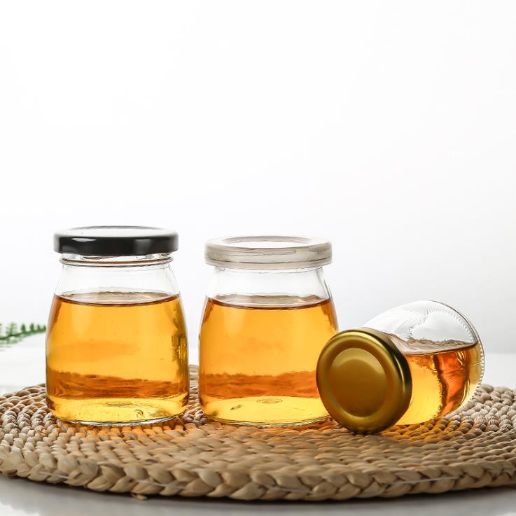 Square 200ml clear honey glass jar hexagon glass bottle for food storage with metal Screw Lid