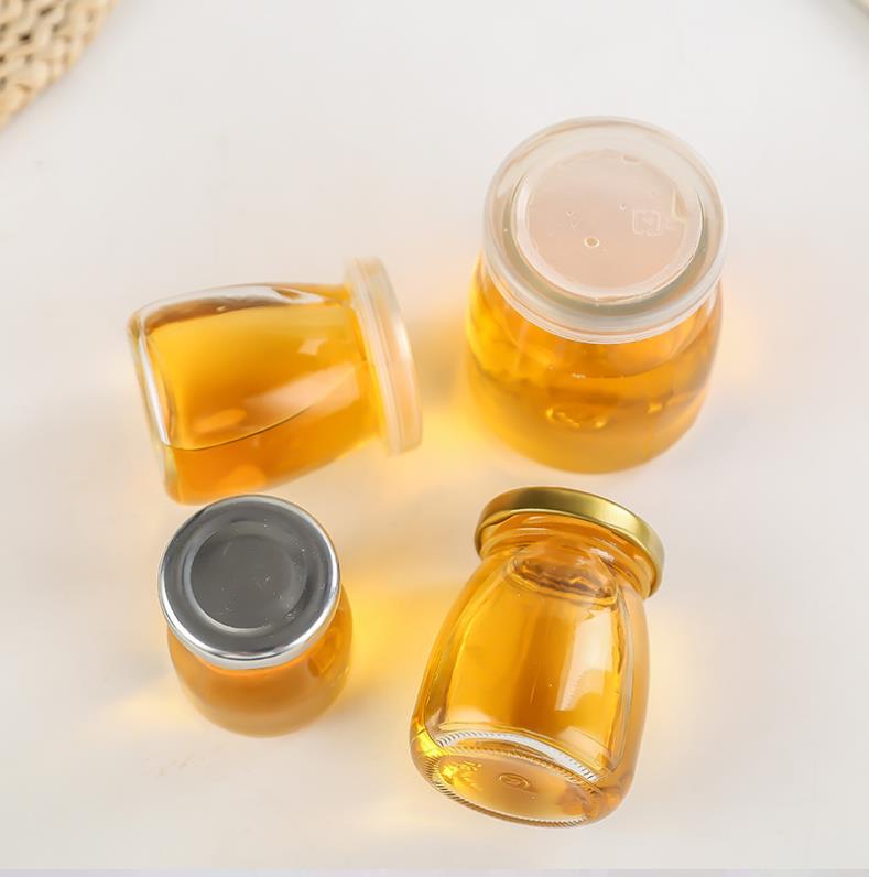 Square 200ml clear honey glass jar hexagon glass bottle for food storage with metal Screw Lid