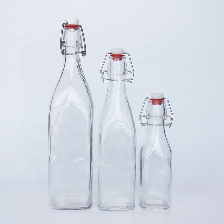 Square 250 ML 500 ML 750 ML Kombucha Bottle With Airtight Swing Top Wine Bottle