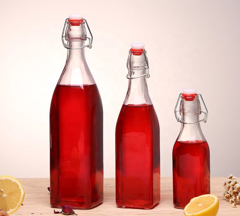 Square 250 ML 500 ML 750 ML Kombucha Bottle With Airtight Swing Top Wine Bottle