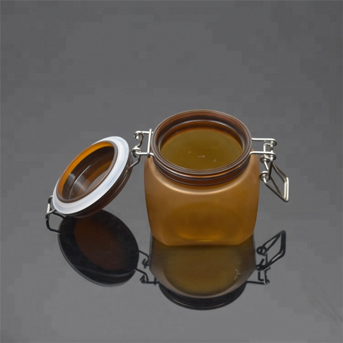 Square 300ml 10oz pet plastic wide mouth jar food grade kilne jar airtight jar with wire bail for food storage face mask contain