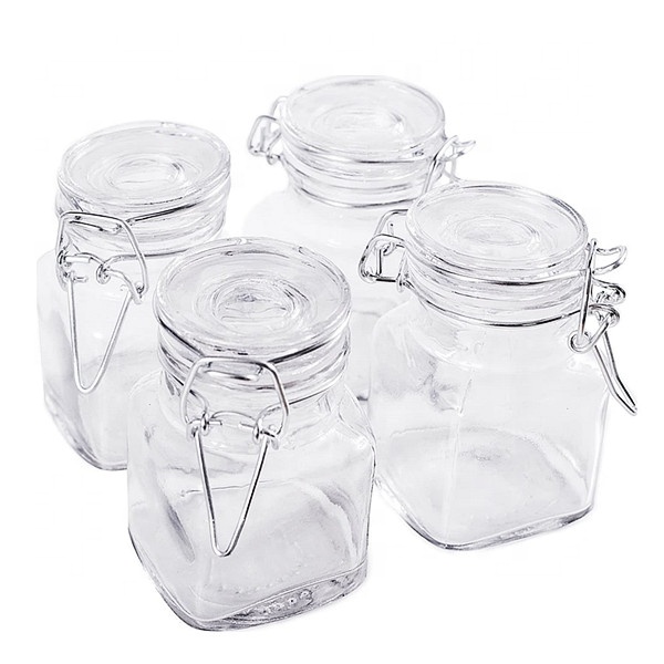 Square 4oz Herbs Condiments Packing Spice Seasoning Glass Jar with flip top caps