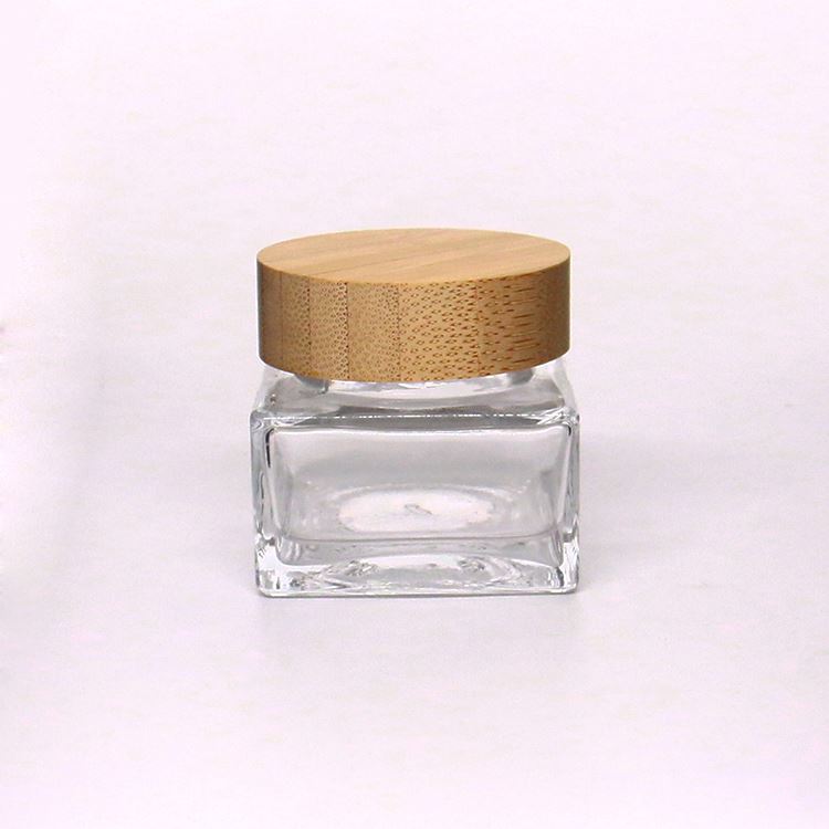 Square 50g Empty Clear Skin Care Face Cream Cosmetic Jars Cream Containers With Bamboo Lid