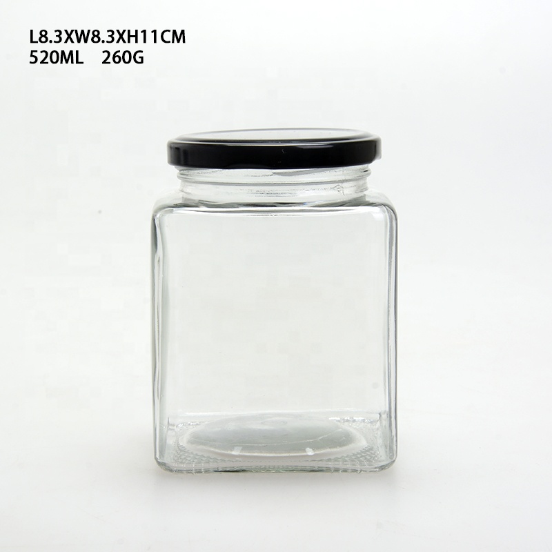 Square 50ml 100ml 150ml 300ml 500ml 750ml glass honey jar with lid