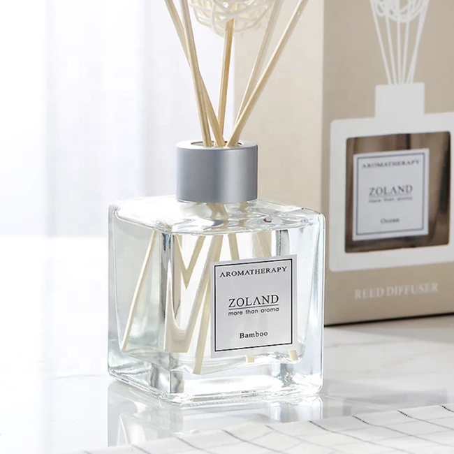 Square 50ml 100ml 150ml clear reed diffuser Bottle Aromatherapy Bottle with rattan sticks for aroma oil container