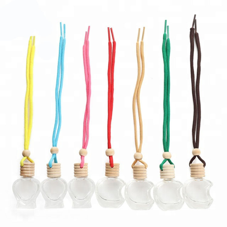 Square 6ml frosted small hanging car perfume bottle with wooden cap