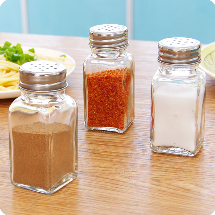 Square 80ml 120ml Cruet Glass Storage Bottle Spice Jars with Shaker Tops Lids