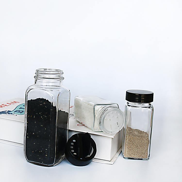 Square 80ml 120ml Cruet Glass Storage Bottle Spice Jars with Shaker Tops Lids