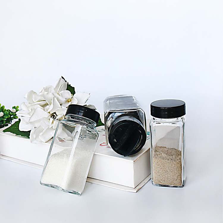 Square 80ml 120ml Cruet Glass Storage Bottle Spice Jars with Shaker Tops Lids