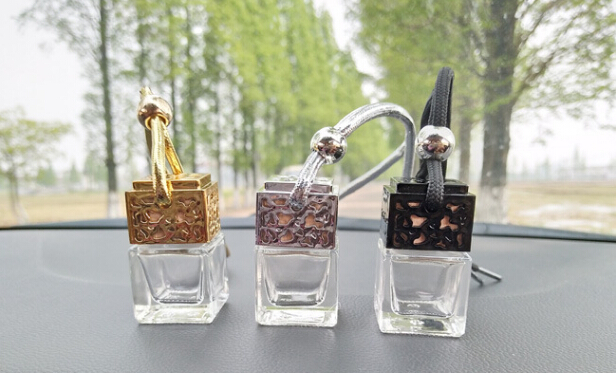 Square 8ml Clear Empty Car Hanging Fragrance Perfume Glass Bottle with Metal Cap for Car Diffuser Use