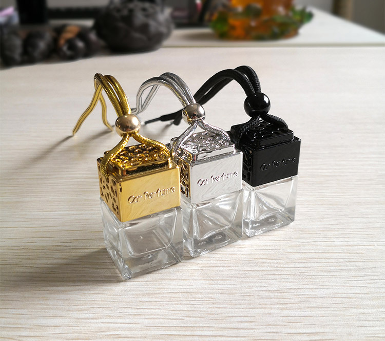 Square 8ml Clear Empty Car Hanging Fragrance Perfume Glass Bottle with Metal Cap for Car Diffuser Use