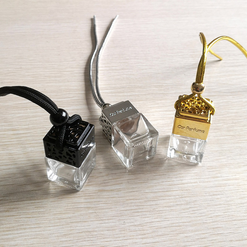 Square 8ml Clear Empty Car Hanging Fragrance Perfume Glass Bottle with Metal Cap for Car Diffuser Use