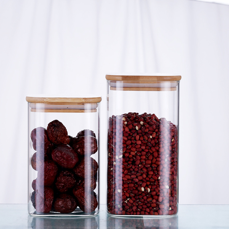 Square Canisters Glass Kitchen Canister with Airtight Bamboo Lid Glass Storage Jars for Kitchen