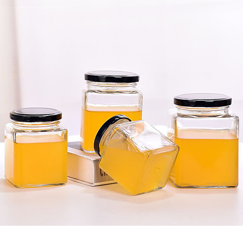 Square Clear Glass Honey Jam Sauce Jar Storage bottles&jars honey jars in bulk