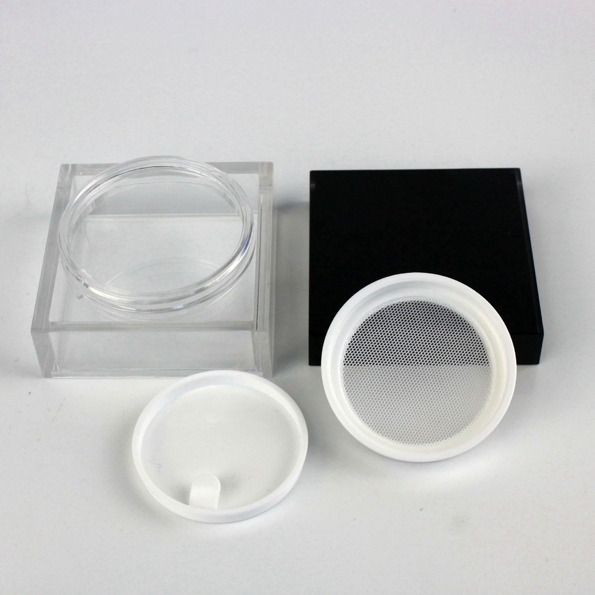 Square Clear Plastic Cosmetic Loose Powder Jar with Sifter for Loose Powder