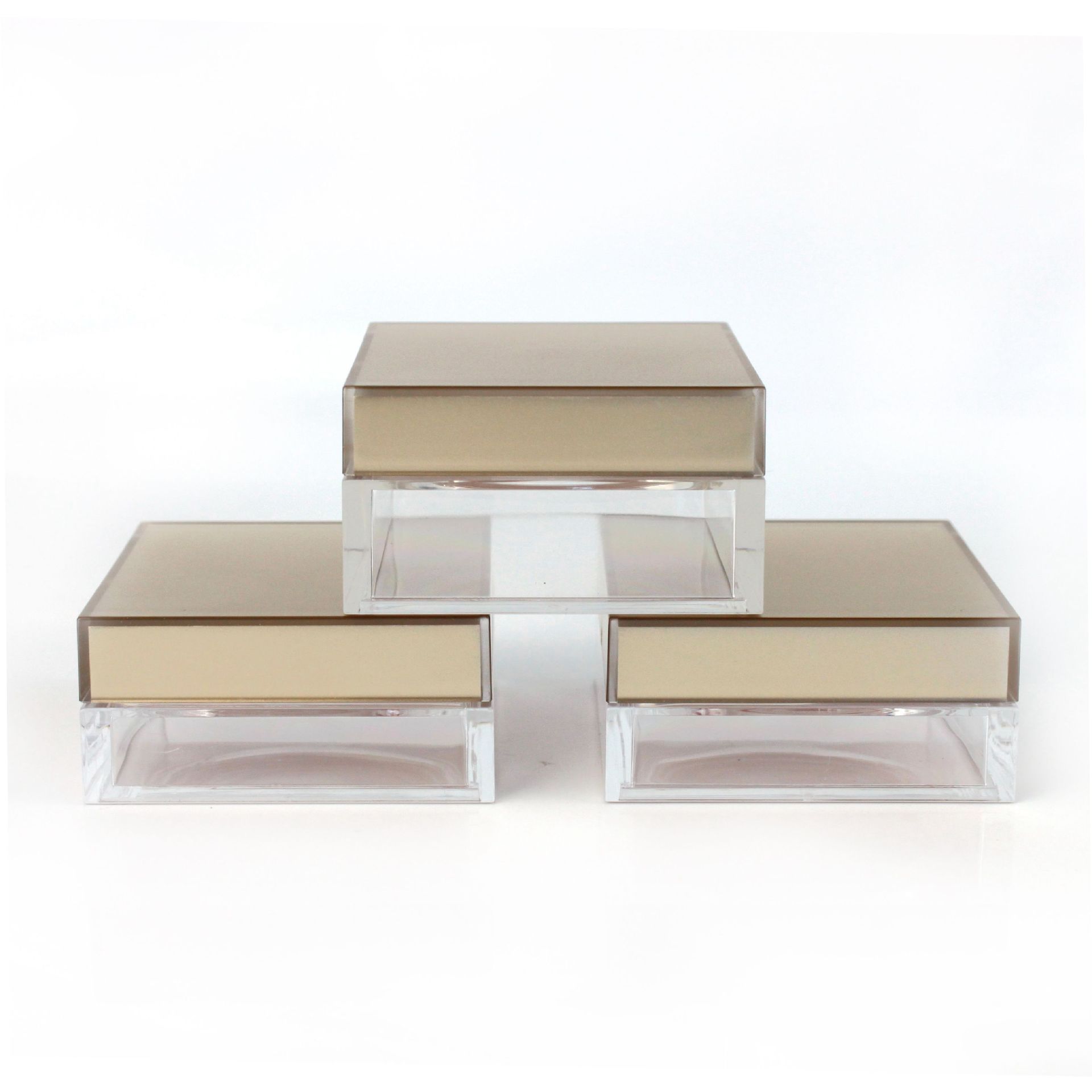 Square Clear Plastic Cosmetic Loose Powder Jar with Sifter for Loose Powder